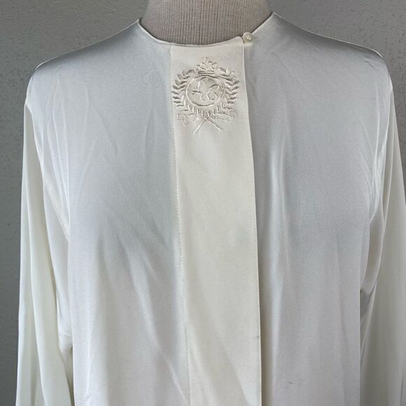Liz Claiborne Collection White Collarless Button Down Shirt Size 10P EUC - Picture 2 of 6